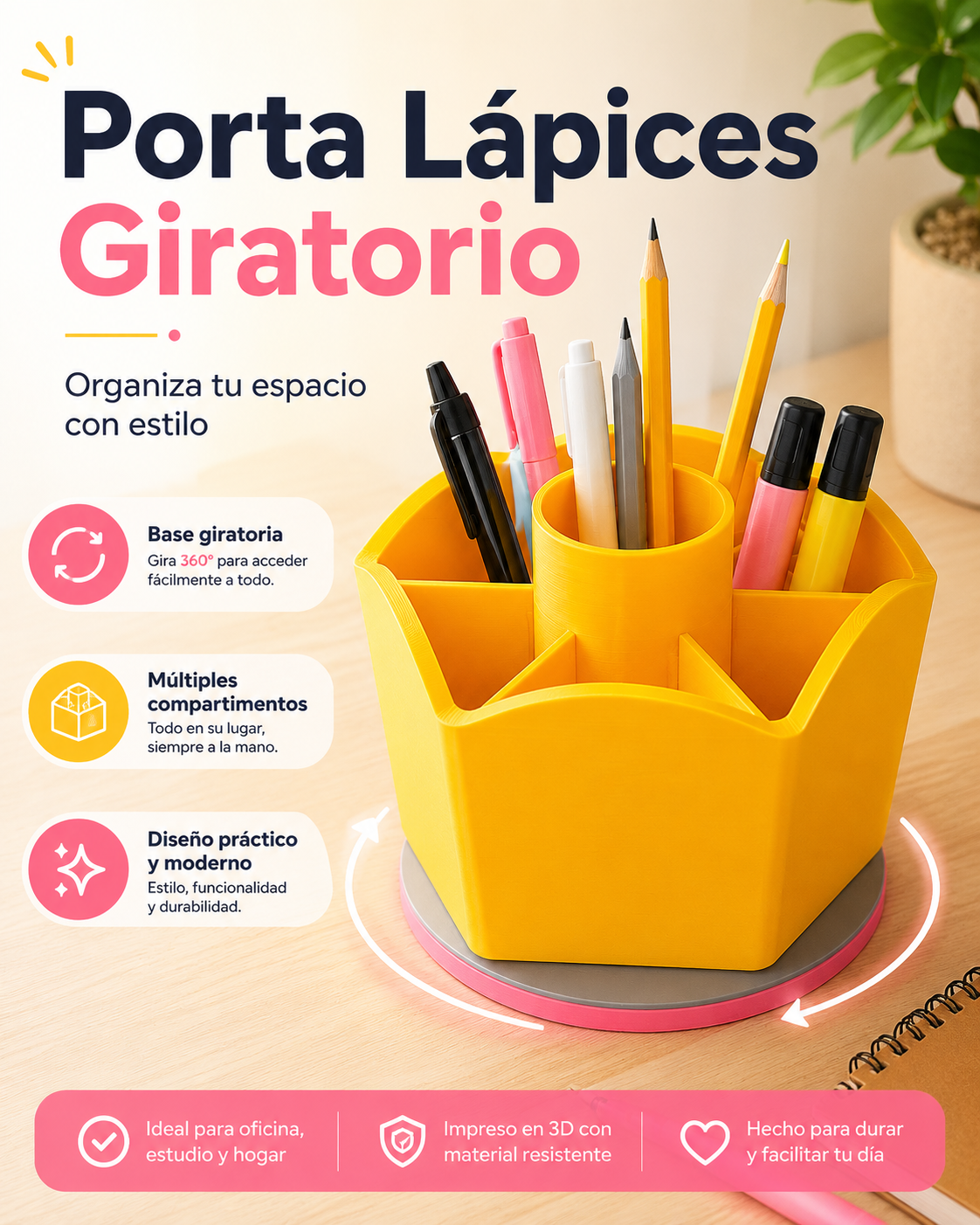 3MF Porta Lápices Giratorio 360° En Forma De Lápiz Archvio digital.